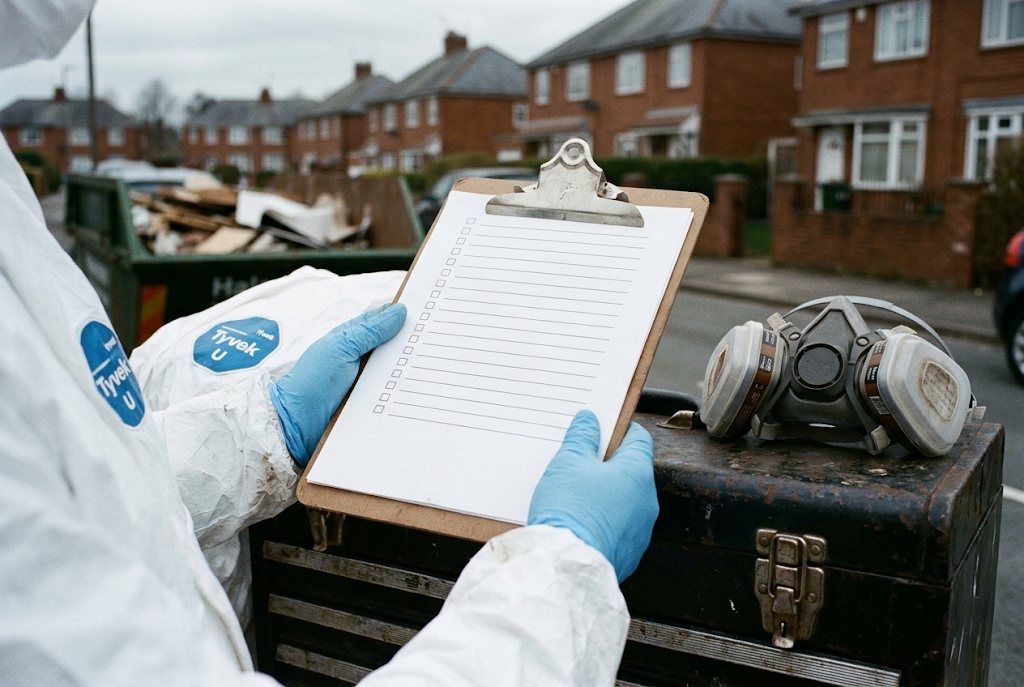 Operative holding a clipboard checklist beside a respirator